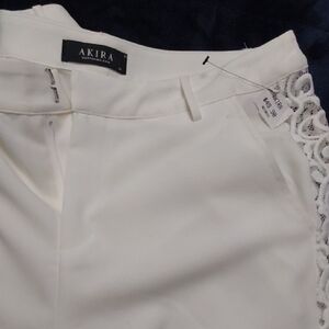 AKIRA White Lace-Side Dress Pants